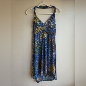 Elegant Strapless Halter Paisley Dress